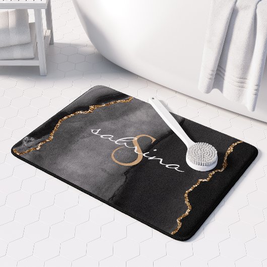 Monogramm Schwarze Gold Achat Geode Badematte