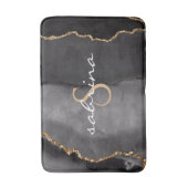 Monogramm Schwarze Gold Achat Geode Badematte (Vorderseite Vertikal)