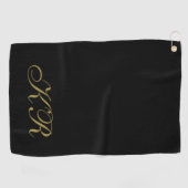 Monogramm Schwarze Goldene Anfangsbuchstaben Elega Golfhandtuch (Horizontal)