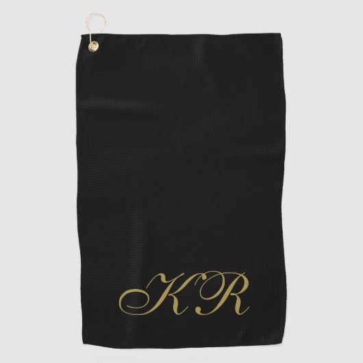 Monogramm Schwarze Goldene Anfangsbuchstaben Elega Golfhandtuch (Vorderseite)