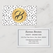 Monogramm schwarze, goldene und weiße Polka-Punkte Visitenkarte (Vorne/Hinten)