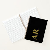 Monogramm Schwarze Goldinitialen Minimalistischer Notizblock (Innenseite)