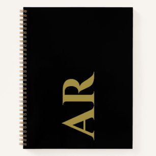 Monogramm Schwarze Goldinitialen Minimalistischer  Notizblock
