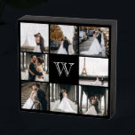 Monogramm Schwarze Grenze Holzkisten Schild<br><div class="desc">Holen Sie sich dieses mit Monogramm Design mit 8 Ihrer Lieblings-Foto darauf. Es hat einen Platz für Sie,  um Ihre erste hinzuzufügen. Das ist ideal für Hochzeitsfeiern,  Fotos,  Fotos und Fotos.</div>
