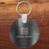 Monogramm Schwarze Imitate, gebürstetes Metall Schlüsselanhänger (Vorderseite)