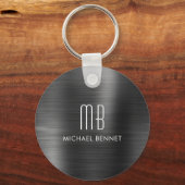 Monogramm Schwarze Imitate Pinselmetall-Schlüssela Schlüsselanhänger (Rückseite)