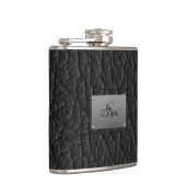 Monogramm-schwarze lederne Blick-Flasche Flachmann (Rechts)