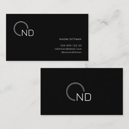 Monogramm Schwarze Minimalistische Visitenkarte (Vorne/Hinten)