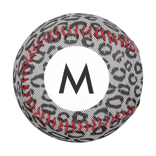 Monogramm Schwarze Spitze mit Leopardenmuster Baseball (Vorderseite Links)