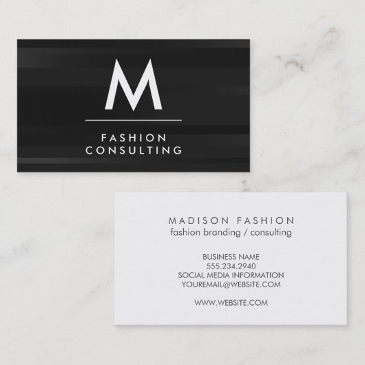 Monogramm | Schwarze Streifen Visitenkarte (Vorne/Hinten)