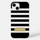 Monogramm schwarze und goldene Preppy-Streifen Case-Mate iPhone Hülle (Rückseite)