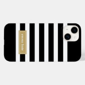 Monogramm schwarze und goldene Preppy-Streifen Case-Mate iPhone Hülle (Rückseite (Horizontal))