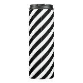 Monogramm schwarze und goldene Preppy-Streifen Thermosbecher (Rückseite)