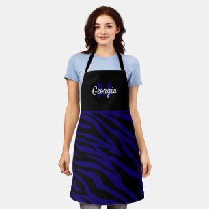Monogramm schwarze und marineblaue Zebrastreifen Schürze