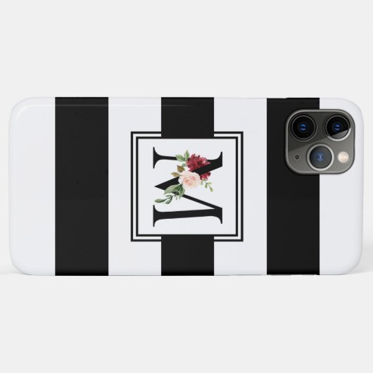 Monogramm schwarze und weiße Streifen Case-Mate iPhone Hülle (Rückseite (Horizontal))