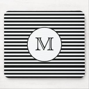 Monogramm Schwarze und Weiße Streifen Personalisi Mousepad