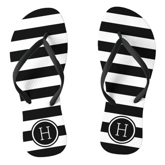 Monogramm schwarze und weiße vorbereitete Streifen Badesandalen (Fußbett)