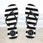 Monogramm schwarze und weiße vorbereitete Streifen Badesandalen<br><div class="desc">Maßgeschneiderte,  bedruckte Flop-Sandalen mit einem preppy-nautical-Stripe-Muster und einem eigenen Monogramm oder einem anderen Text in einem Circle-Rahmen. Klicken Sie auf Anpassen,  um Schriftart und Farben zu ändern oder eigene Bilder hinzuzufügen,  um ein einzigartiges Design zu erstellen!</div>