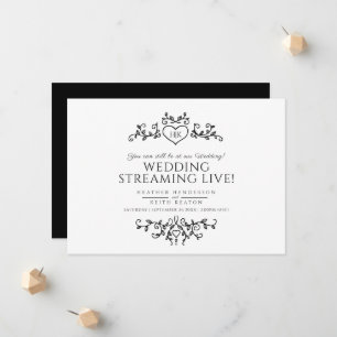 Monogramm schwarze weiße Blätter Hochzeitslivestre Ankündigung