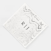 Monogramm Schwarze Weiße Wirbel Abstract Hochzeit Serviette (Ecke)