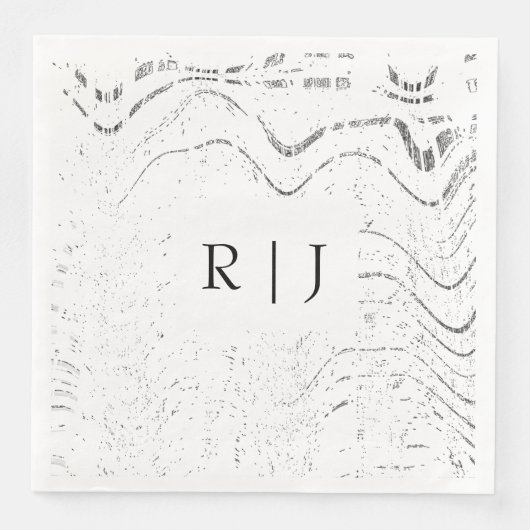 Monogramm Schwarze Weiße Wirbel Abstract Hochzeit Serviette (Vorderseite)