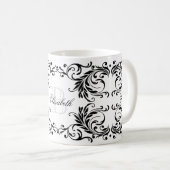Monogramm-schwarzer Damast Kaffeetasse (VorderseiteRechts)