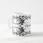 Monogramm-schwarzer Damast Kaffeetasse (Vorderseite Links)