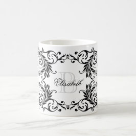 Monogramm-schwarzer Damast Kaffeetasse