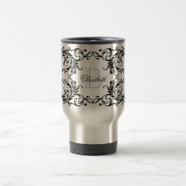 Monogramm-schwarzer Damast Reisebecher