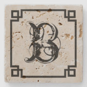 Monogramm Schwarzer einfacher Rahmen Steinuntersetzer (Vorderseite)