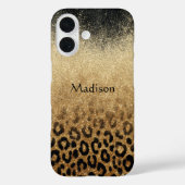 Monogramm Schwarzer Gold Glitter Leopardenprint Case-Mate iPhone Hülle (Rückseite)