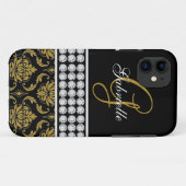 Monogramm-schwarzer Golddamast iPhone 5 Case-Mate iPhone Hülle (Rückseite (Horizontal))