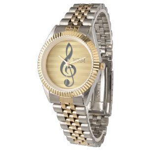Monogramm Schwarzer Kleber auf goldenen Streifen Armbanduhr