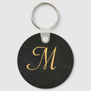 Monogramm-schwarzer lederner schlüsselanhänger
