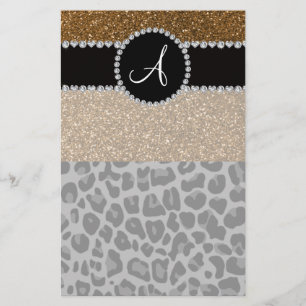Monogramm Schwarzer Leoparden-Glitzer Briefpapier