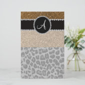Monogramm Schwarzer Leoparden-Glitzer Briefpapier (Stehend Vorderseite)