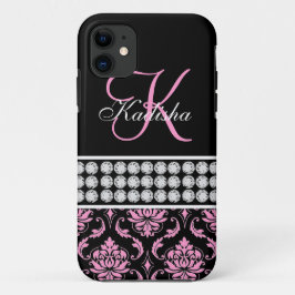 Monogramm-schwarzer rosa Damast iPhone 5 Case-Mate iPhone Hülle
