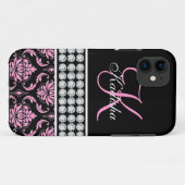 Monogramm-schwarzer rosa Damast iPhone 5 Case-Mate iPhone Hülle (Rückseite (Horizontal))