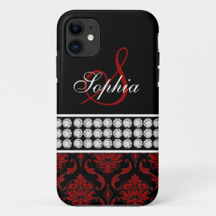 Monogramm-schwarzer roter Damast iPhone 5 Case-Mate iPhone Hülle