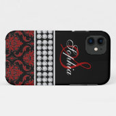 Monogramm-schwarzer roter Damast iPhone 5 Case-Mate iPhone Hülle (Rückseite (Horizontal))