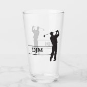 Monogramm-schwarzer Silhouette-Golfspieler Glas (Vorderseite)