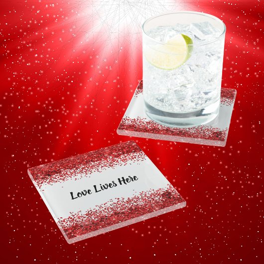 Monogramm - Schwarzer Text auf Weiß mit rotem Glit Glasuntersetzer