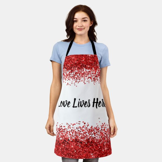 Monogramm - Schwarzer Text auf Weiß mit rotem Glit Schürze (Getragen)