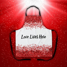 Monogramm - Schwarzer Text auf Weiß mit rotem Glit Schürze