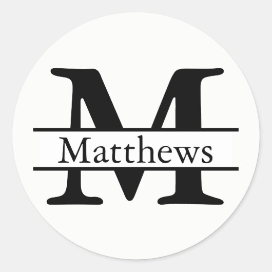 Monogramm Schwarzer und weißer Name - Circle Aufkl Runder Aufkleber (Vorderseite)