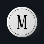 Monogramm-Schwarzes auf weißem rundem Knopf Button<br><div class="desc">Ein runder Knopf mit einem schwarzen Monogramm auf einem weißen Hintergrund. Fertigen Sie den Knopf mit Ihrer eigenen Initiale oder Initialen,  Farben,  unter anderen Wahlen besonders an.</div>