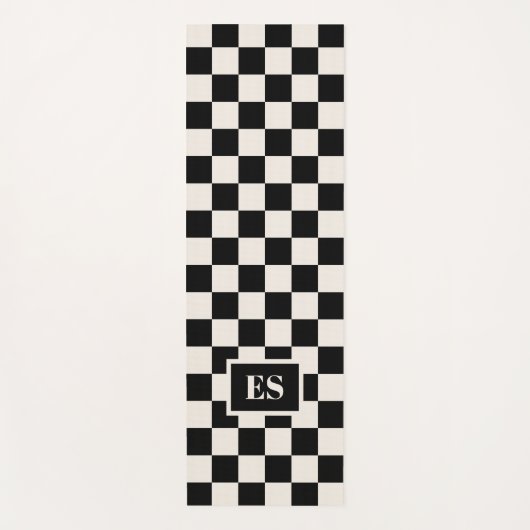 Monogramm Schwarzes Creme Karomuster Yogamatte (Vorderseite)