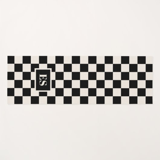 Monogramm Schwarzes Creme Karomuster Yogamatte (Vorderseite (Horizontal))