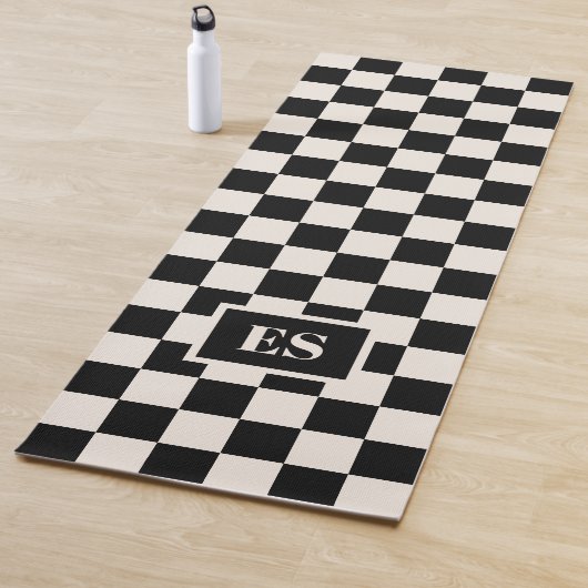 Monogramm Schwarzes Creme Karomuster Yogamatte (Beispiel)