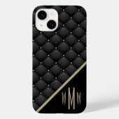 Monogramm Schwarzes Gold gequiltet Case-Mate iPhone Hülle (Rückseite)